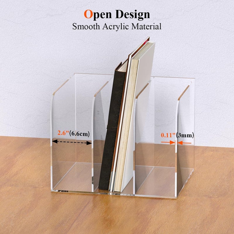 Jumyee Acrylic Magazine Holder with 3 Vertical Compartments, Clear Desk Mail Organizer Magazine File Rack, Book Holder Paper Folder Binder Holders Office Organization for Desk Accessories - Image 4